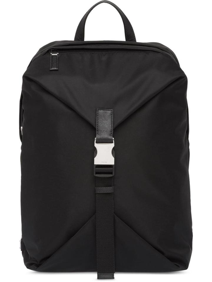 Prada Saffiano Leather Trim Backpack - Black