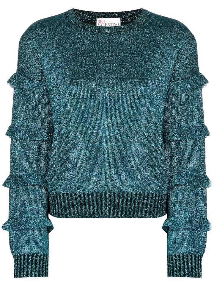 Red Valentino Metallic Ruffle Detail Sweater - Blue