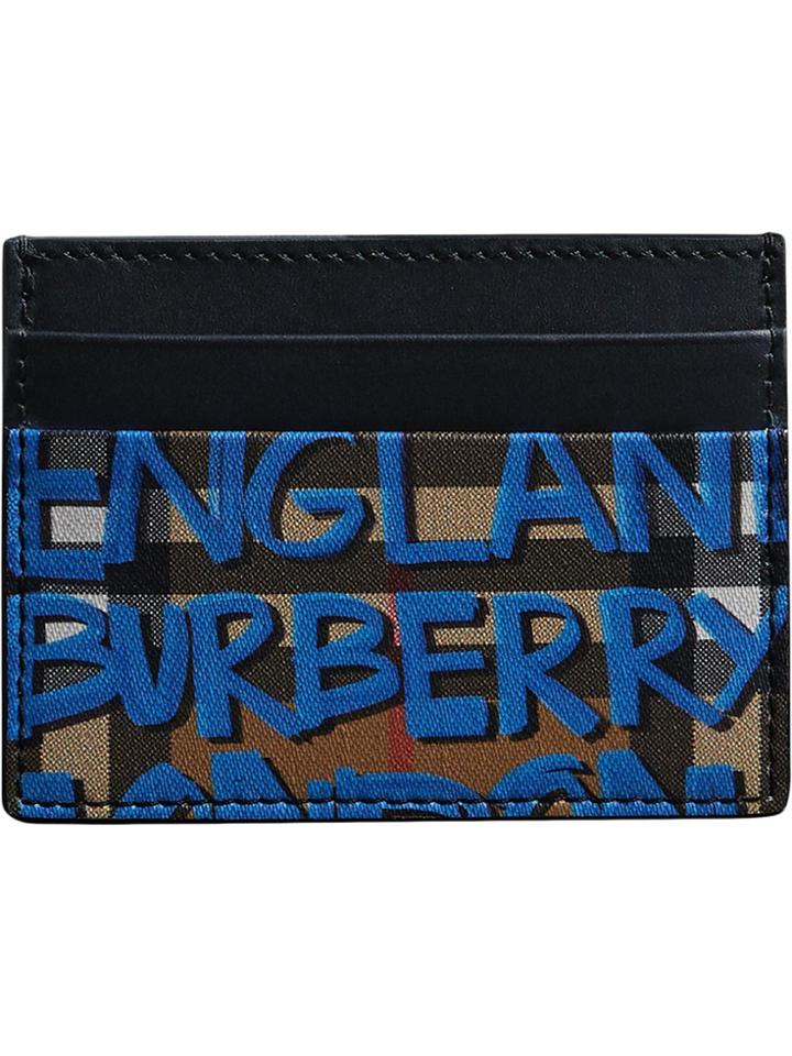 Burberry Graffiti Print Vintage Check Leather Card Case - Blue