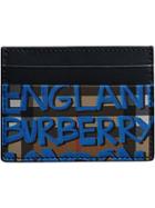 Burberry Graffiti Print Vintage Check Leather Card Case - Blue