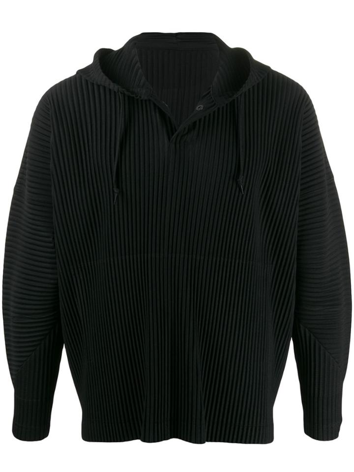 Homme Plissé Issey Miyake Pleated Long-sleeved Hoodie - Black
