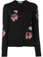Givenchy - Floral Embroidered Cardigan - Women - Polyester/viscose/wool - M, Black, Polyester/viscose/wool