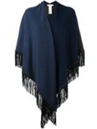 Allude Fringed Knit Poncho, Women's, Blue, Cashmere/virgin Wool