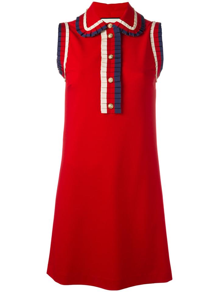 Gucci Web Trim Ruffled Dress, Women's, Size: 40, Red, Viscose/spandex/elastane