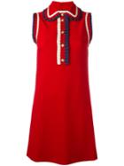 Gucci Web Trim Ruffled Dress, Women's, Size: 40, Red, Viscose/spandex/elastane
