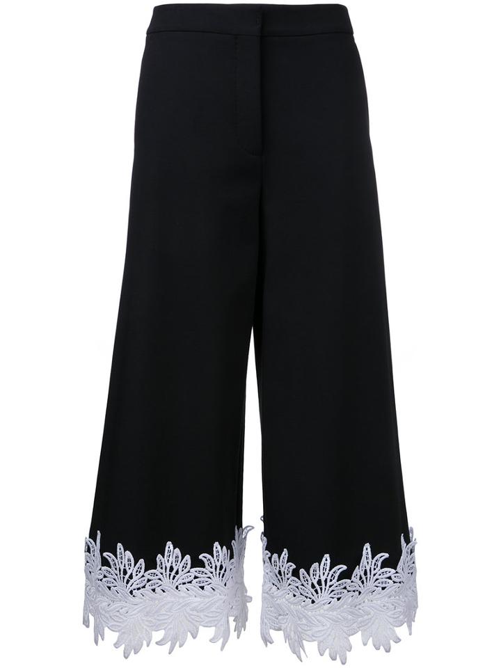 Sara Battaglia - Lace Hem Cropped Trousers - Women - Cotton/polyamide/spandex/elastane - 46, Women's, Black, Cotton/polyamide/spandex/elastane