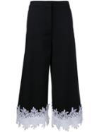 Sara Battaglia - Lace Hem Cropped Trousers - Women - Cotton/polyamide/spandex/elastane - 46, Women's, Black, Cotton/polyamide/spandex/elastane