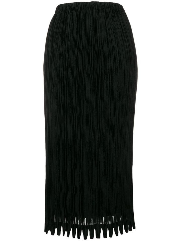 Issey Miyake Vintage Layered Plissé Velvet Midi Skirt - Black