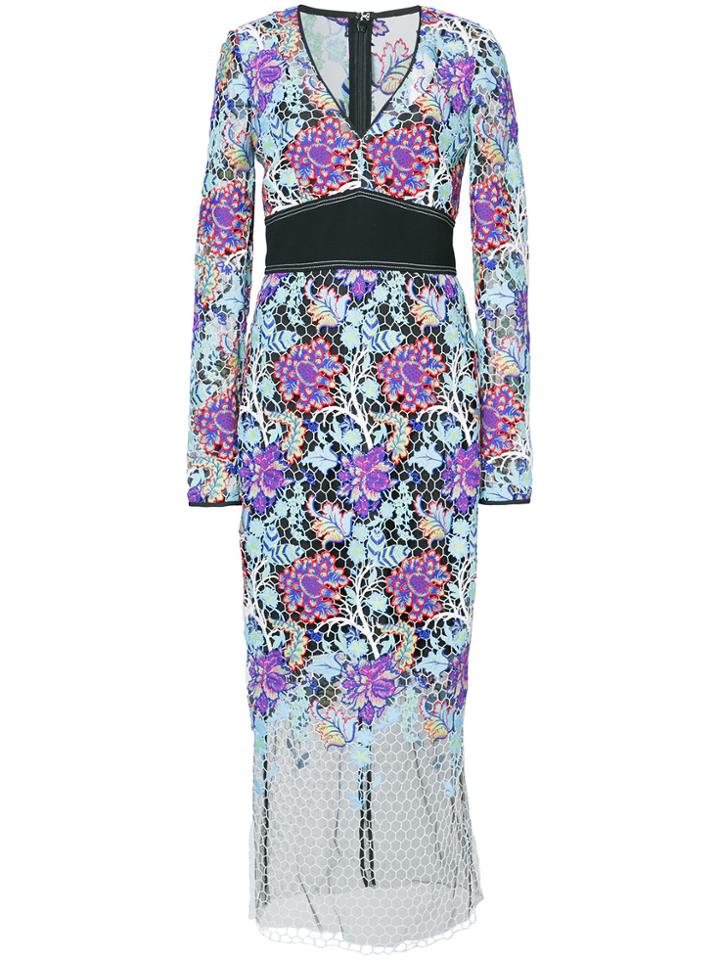 Dvf Diane Von Furstenberg Banded Overlay Lace Dress - Multicolour