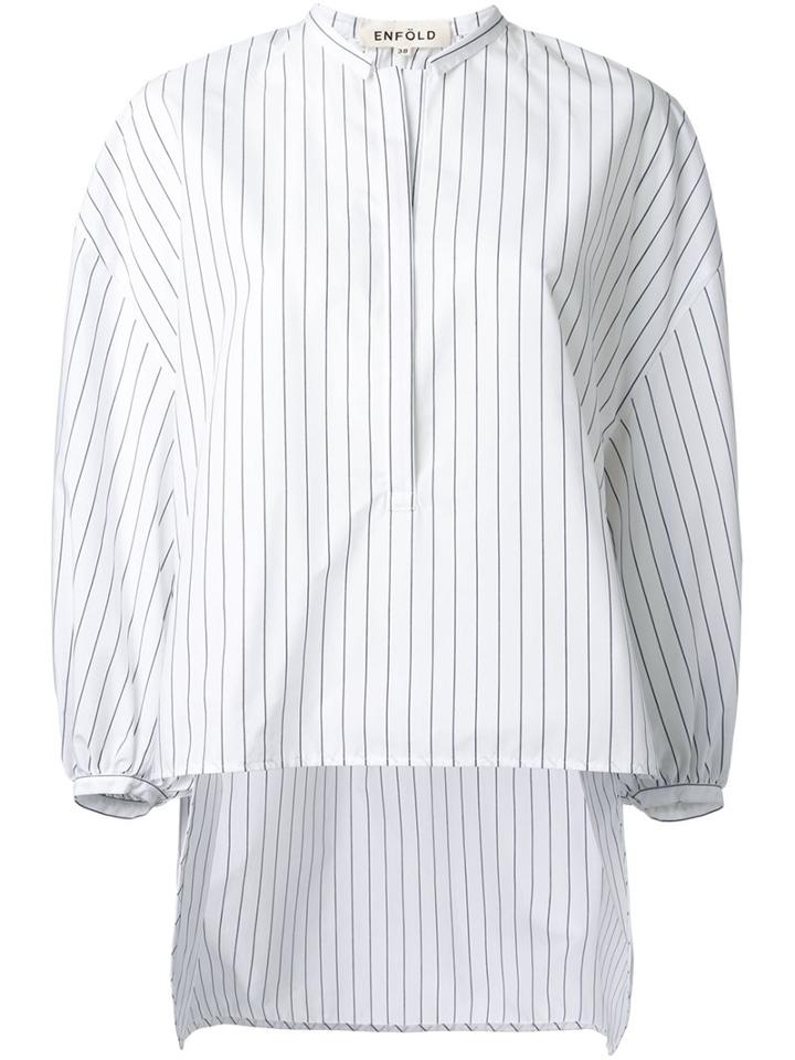 Enföld Pinstriped Bishop Sleeve Blouse, Women's, Size: 38, White, Cotton/nylon