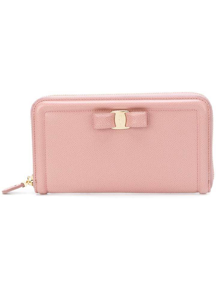 Salvatore Ferragamo Zip Around Bow Wallet - Pink