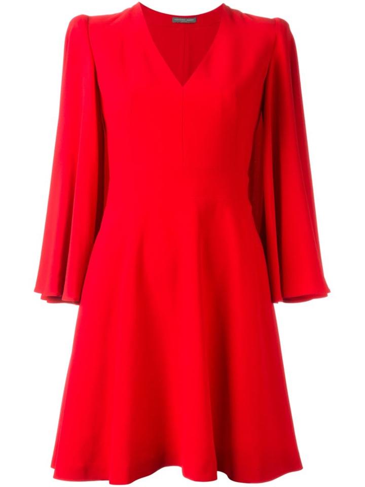 Alexander Mcqueen Flared Cape Dress, Women's, Size: 44, Red, Viscose/acetate/silk