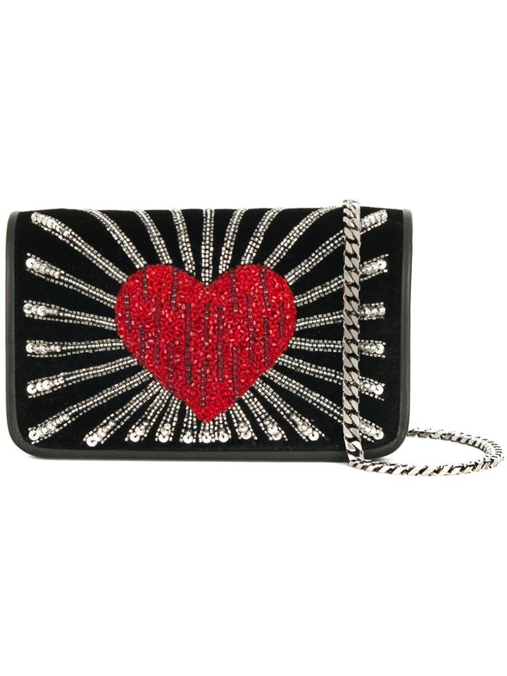 Les Petits Joueurs Embellished Heart Shoulder Bag - Black