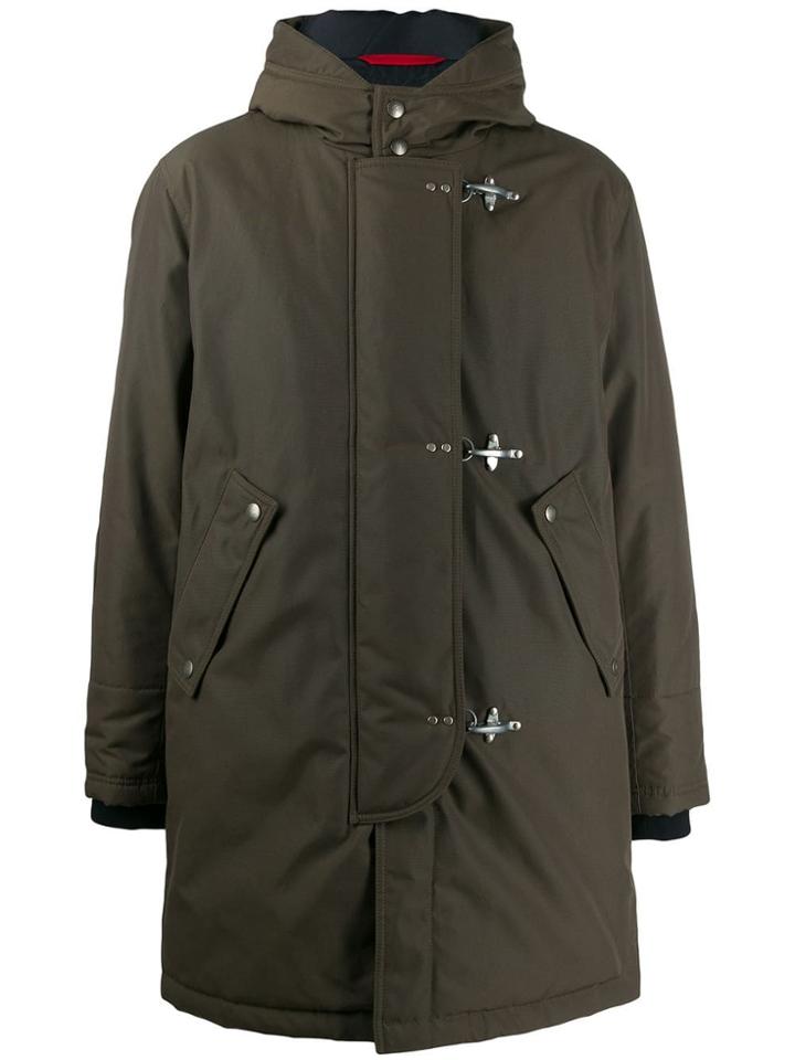 Fay Clasp Buttoned Parka Coat - Green