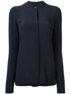 Woolrich Collarless Button Down Shirt, Women's, Size: Large, Blue, Silk/spandex/elastane/viscose