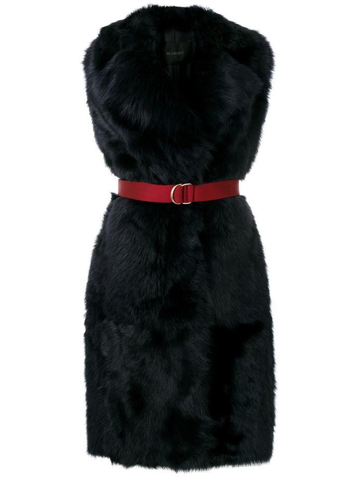 Blancha - Sleeveless Long Coat - Women - Lamb Skin/leather/polyamide/metal - 40, Black, Lamb Skin/leather/polyamide/metal