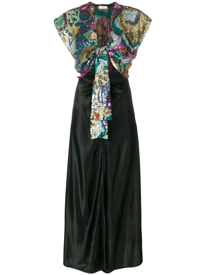 Attico Front Tie Sequin Georgette Dress - Black
