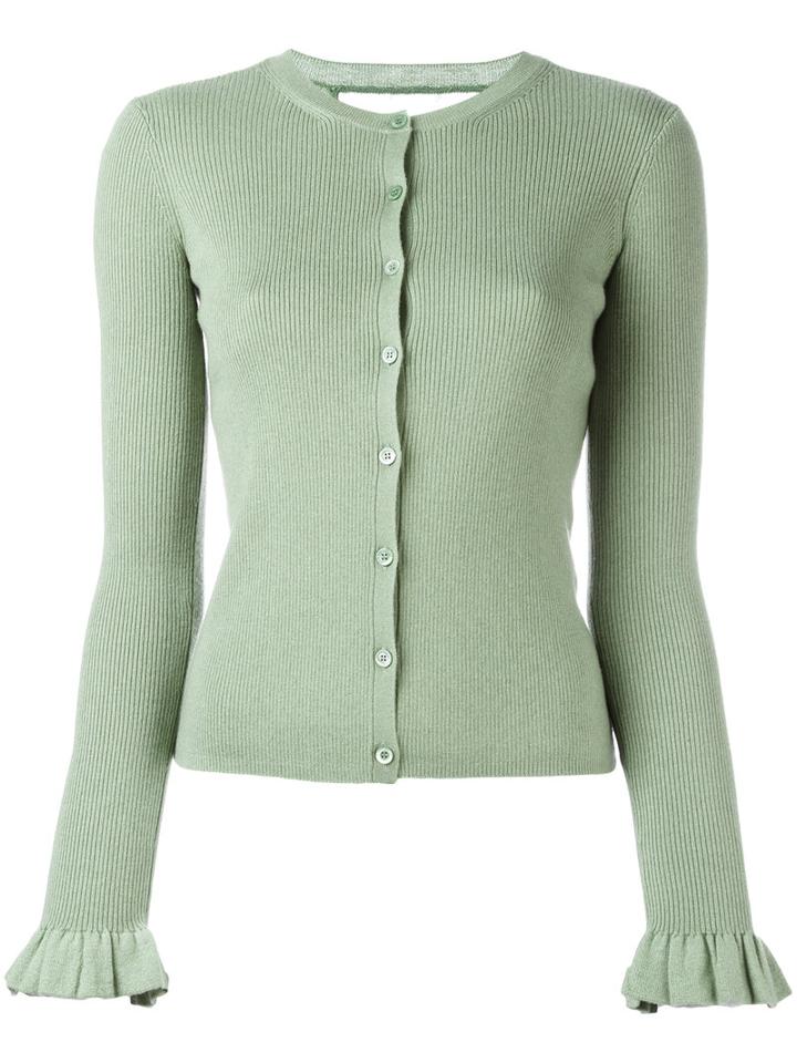 Red Valentino Ruffled Cuffs Cardigan, Women's, Size: Xs, Green, Silk/polyamide/cashmere