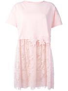 P.a.r.o.s.h. Lace Detail T-shirt Dress, Women's, Size: Xs, Pink/purple, Cotton/spandex/elastane/viscose/polyamide