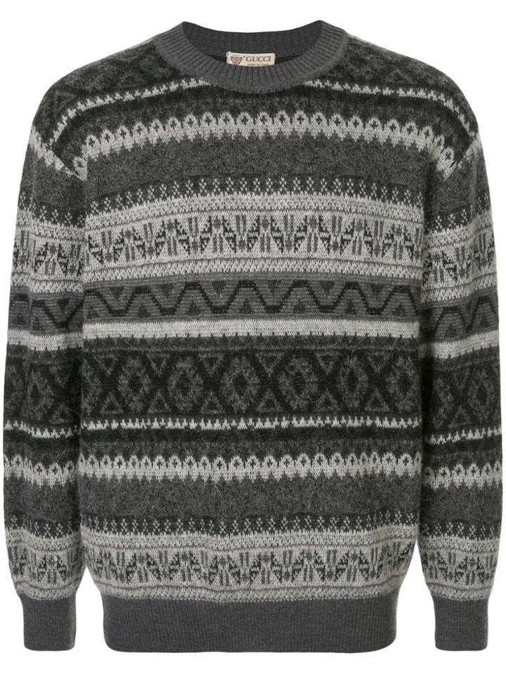Gucci Pre-owned Geometric Intarsia Pattern Jumper - Black