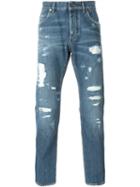 Dolce & Gabbana Ripped Detail Jeans, Men's, Size: 52, Blue, Cotton