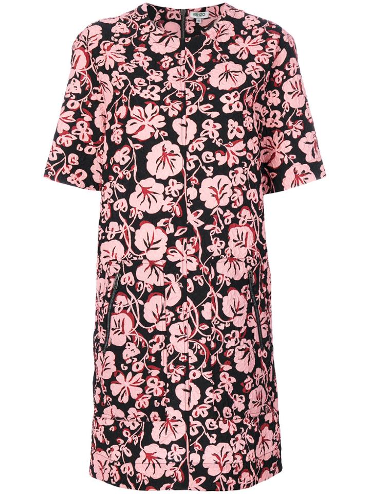Kenzo Floral Leaf Shift Dress - Pink & Purple