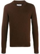 Maison Margiela Elbow Patches Crew Neck Knitted Sweater - Brown