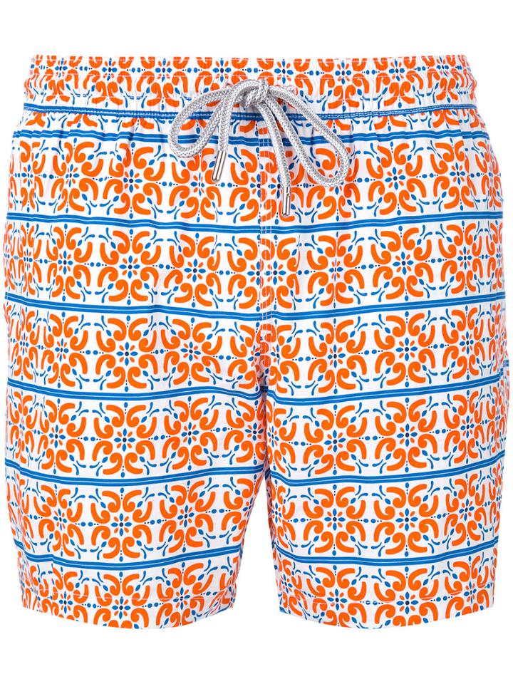 Capricode - Tile Print Swim Shorts - Men - Polyamide - Xxl, Orange, Polyamide