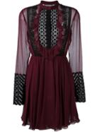 Giambattista Valli Macrame Detail Ruffled Dress, Women's, Size: 40, Pink/purple, Silk/cotton/polyester/viscose