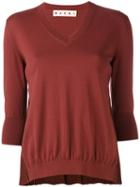 Marni - V-neck Sweater - Women - Silk/cotton/acetate - 48, Red, Silk/cotton/acetate