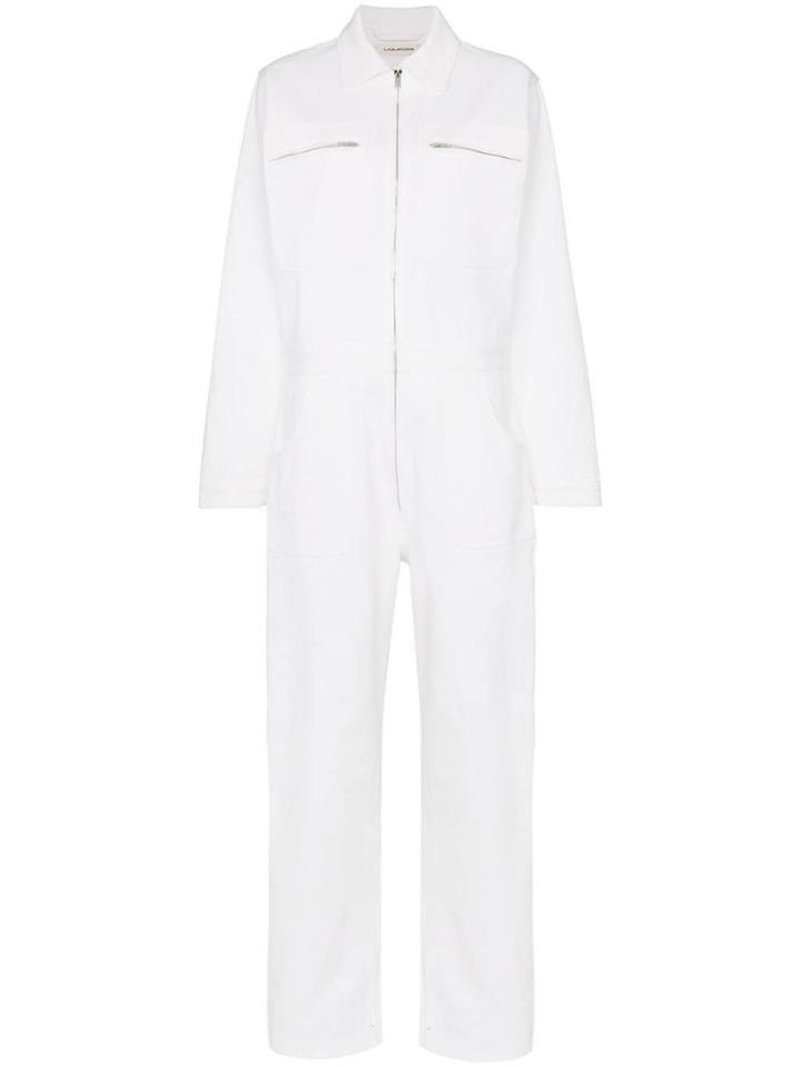 A Plan Application Relaxed Fit Four Pocket Cotton Jumpsuit - White