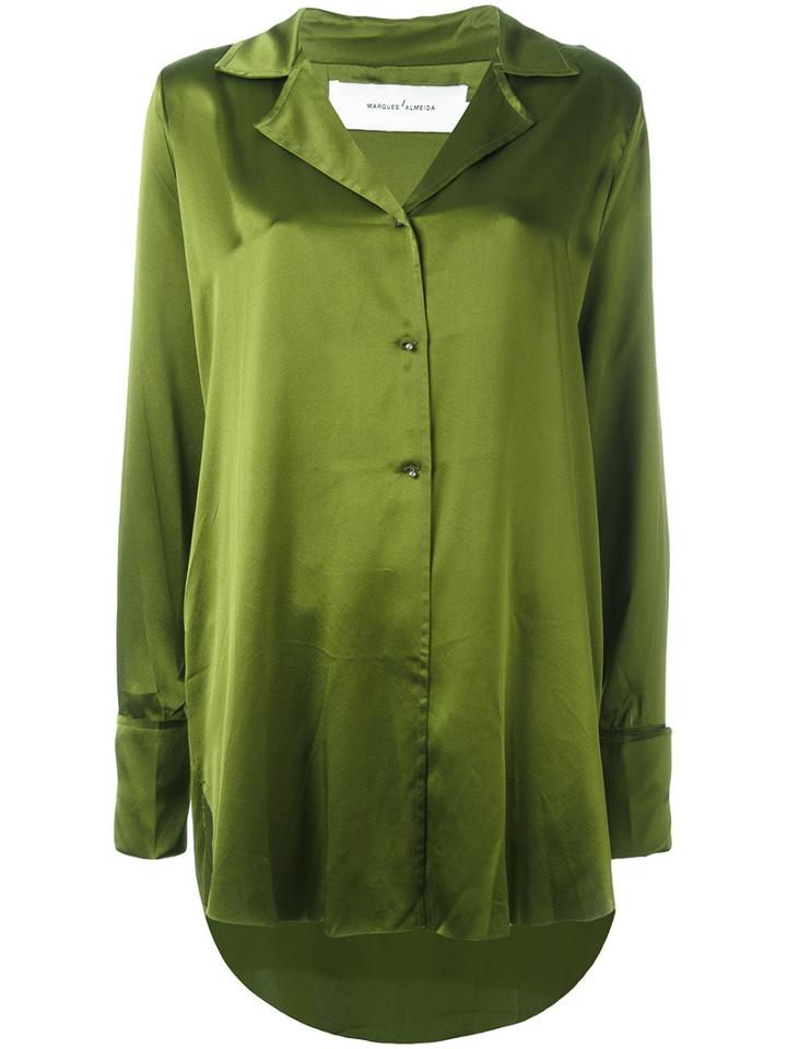 Marques'almeida Satin Oversized Shirt, Women's, Size: Xs, Green, Silk