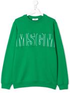 Msgm Kids Teen Logo Embroidered Sweatshirt - Green