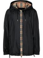 Burberry Icon Stripe Detail Nylon Canvas Hooded Jacket - Black