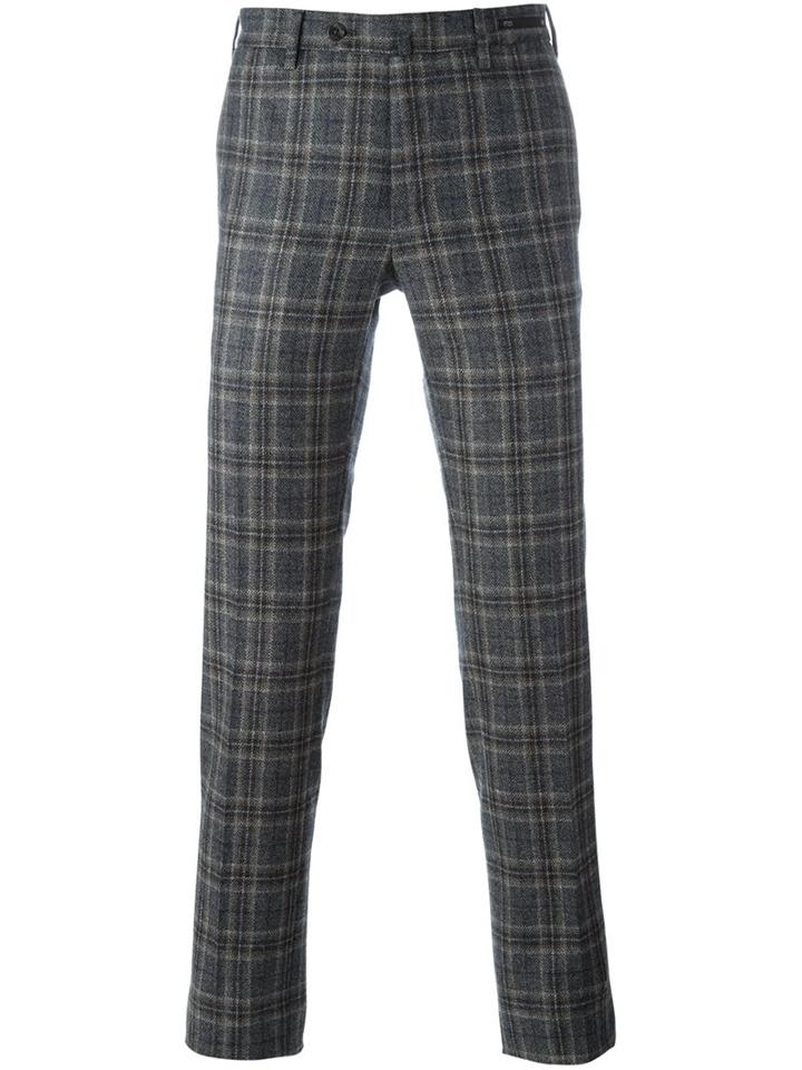 Pt01 Checked Slim Fit Trousers, Men's, Size: 46, Grey, Virgin Wool