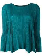Pleats Please By Issey Miyake Longsleeved Pleated Top, Women's, Size: 4, Blue, Polyester