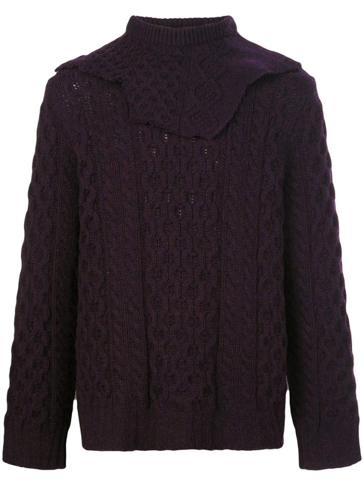 Raf Simons Double-layer Cable-knit Jumper - Aubergine