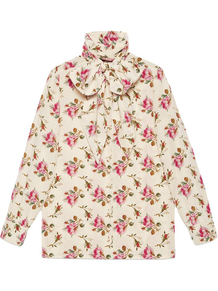 Gucci Rose Print Silk Shirt - Nude & Neutrals