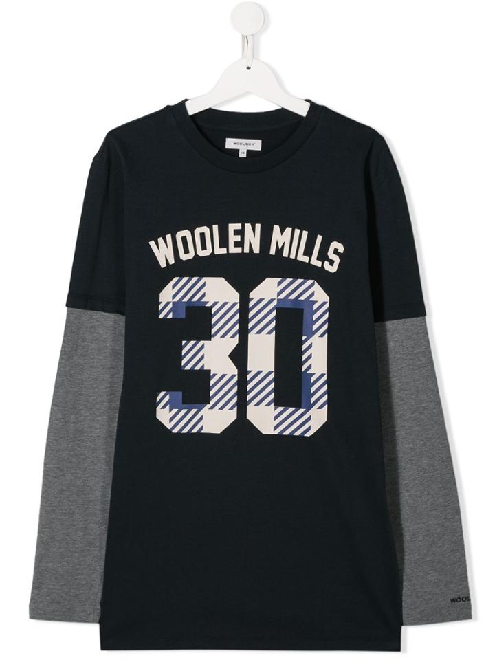 Woolrich Kids Teen Varsity Long Sleeve T-shirt - Blue
