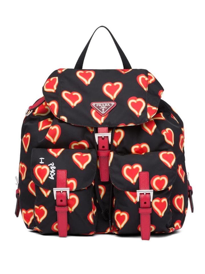 Prada Printed Hearts Backpack - Black