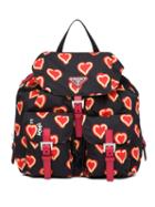 Prada Printed Hearts Backpack - Black