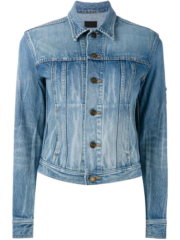 Saint Laurent Ysl Military Patch Denim Jacket - Blue