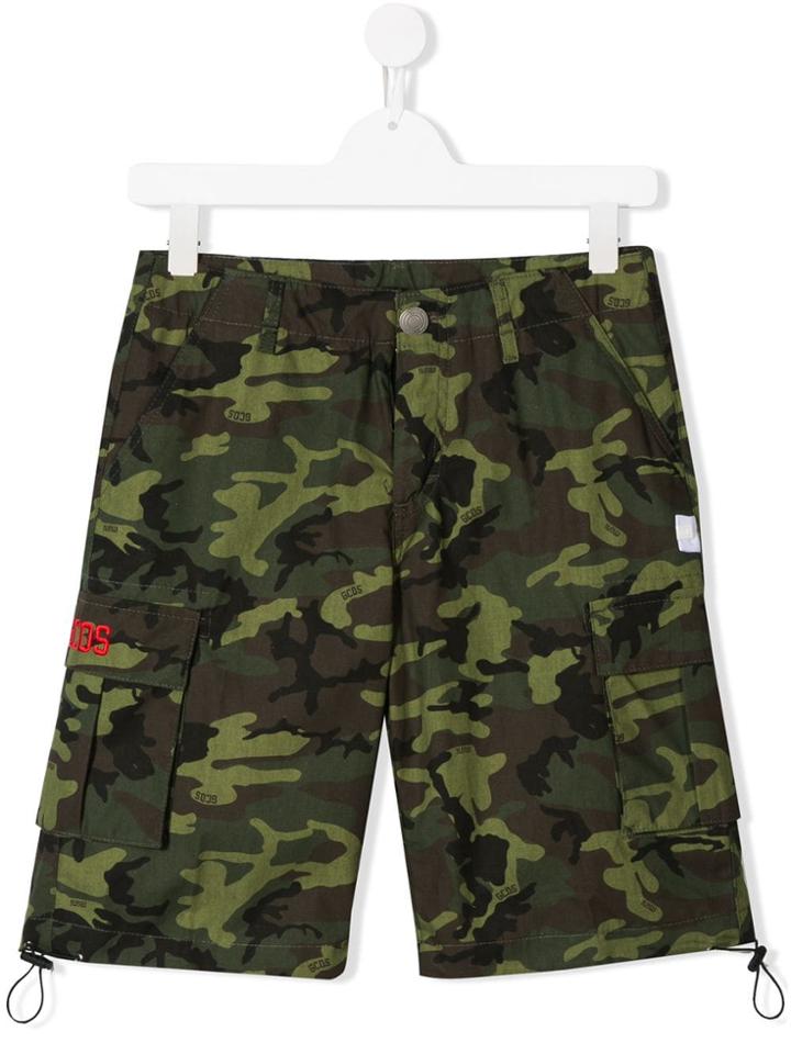 Gcds Kids Camouflage Gabardine Shorts - Green