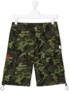 Gcds Kids Camouflage Gabardine Shorts - Green