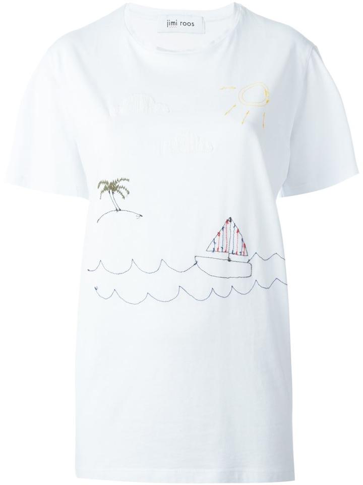 Jimi Roos Embroidered Scene T-shirt, Women's, Size: L, White, Cotton