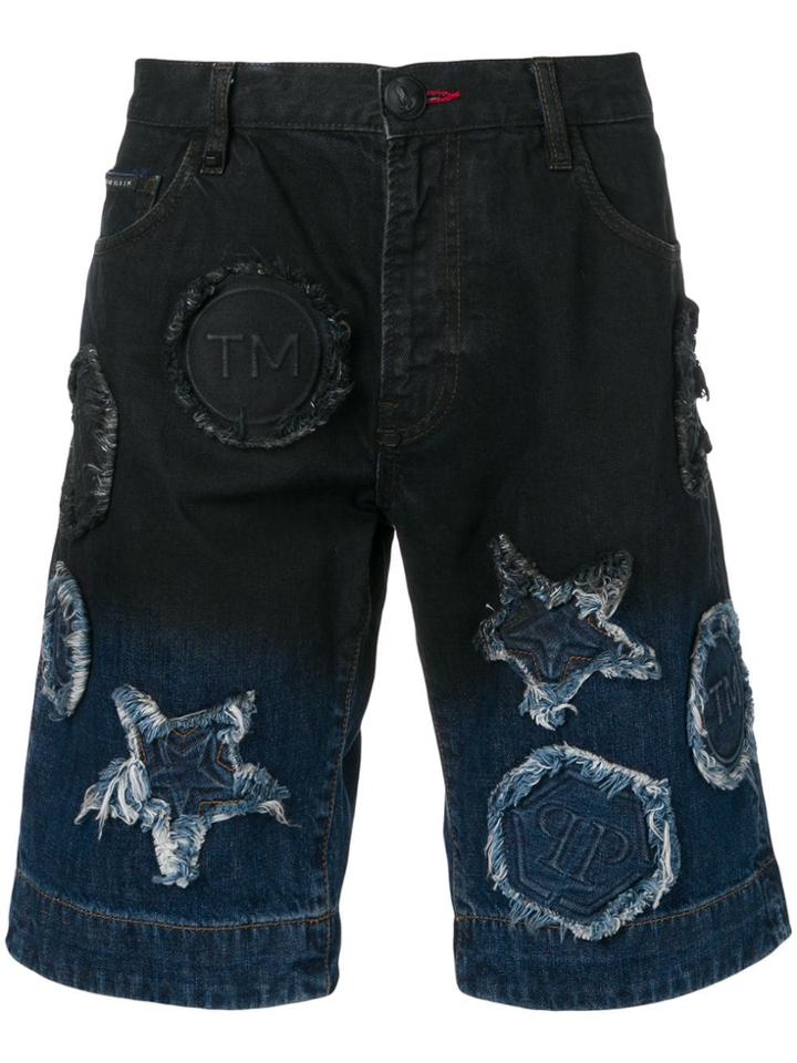 Philipp Plein Two-tone Denim Shorts - Blue