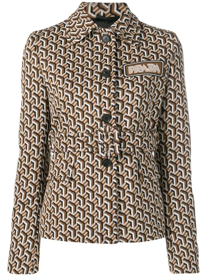Prada Intarsia Logo Jacket - Brown