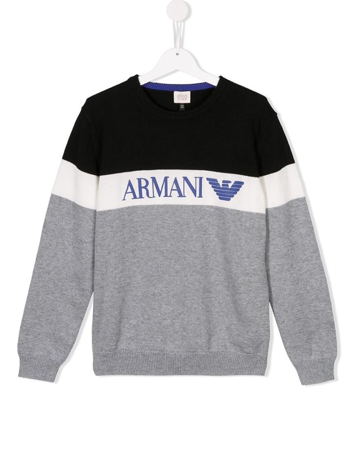 Armani Junior Logo Embroidered Jumper, Boy's, Size: 14 Yrs, Grey