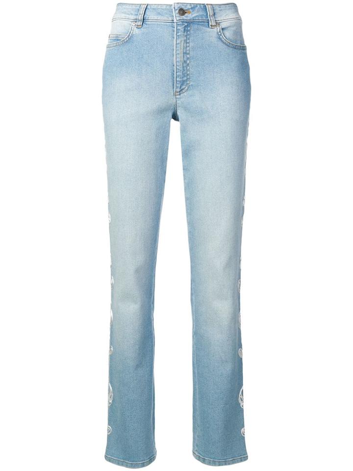 Escada Embroidered Trim Straight Jeans - Blue
