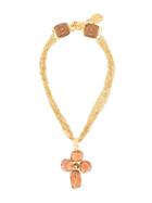 Chanel Pre-owned Stone Motif Chain Pendant Necklace - Gold